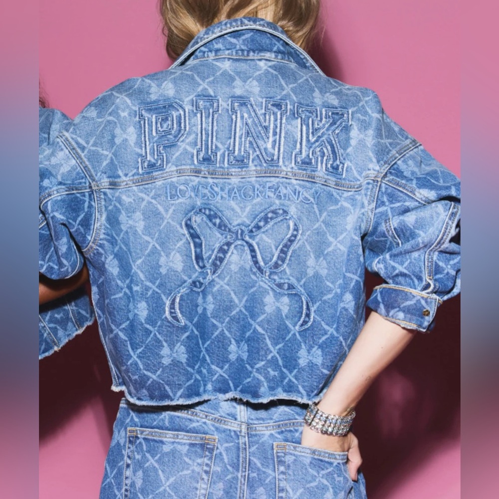 LoveShackFancy x victoria’s secret Pink , Denim cropped Jacket